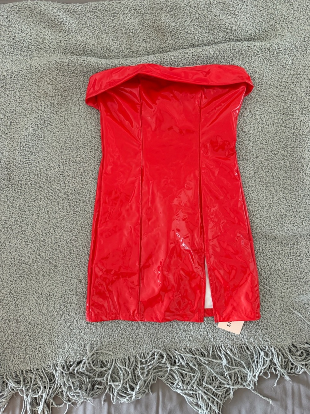 SHEIN Shiny Red Strapless Patent Mini Dress